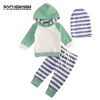 Nové Príležitostné Novorodenca Batoľa, Dieťa, Chlapec, Dievča S Kapucňou Sveter Topy+Pruhované Nohavice, Oblečenie Set Oblečenia