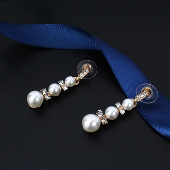 Jiayijiaduo Imitácia perly šperky set náhrdelník dlhé náušnice, nastavený pre glamour ženy šaty príslušenstvo, zlatá farba