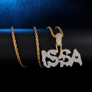 Hip Hop Bling Ľadový Z CZ Gold Písmená ISSA Prívesky & Náhrdelníky Micro Spevnené Náhrdelník Pre Mužov Rapper Šperky S Tenis Reťazec