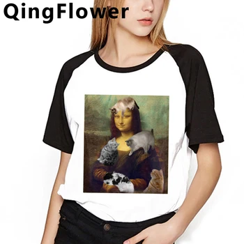 Mona Lisa Estetické Harajuku 90. rokov Tričko Ženy Ullzang Grunge Legrační Karikatúra T-shirt Grafické Hip Hop Tričko Cool Top Tees Žena