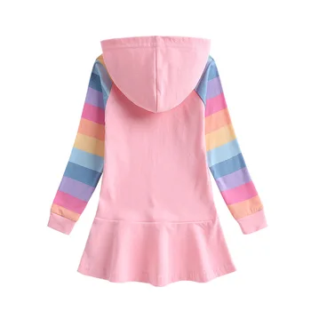 1~10 rokov Jeseň Zima deti oblečenie noty s Kapucňou dievčatá šaty s dlhým rukávom cartoon rainbow s kapucňou sveter šaty