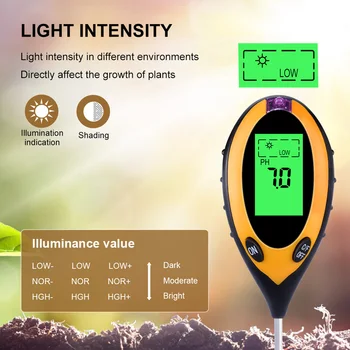 LCD Displej Vlhkosti Pôdy PH Meter Sledovať Teplomer Digitálny Záhradníctvo Rastlín Chov Teplota Slnečného svetla Tester Podsvietenie