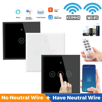 Tuya WiFi Smart Touch Prepínač RF Controller 1/2/3/4 Gang Smart Home nástenný Spínač, Alexa Domovská stránka Google Hlasové Ovládanie Smart APP Život