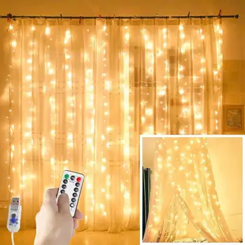 3M LED Záves Garland na Okno USB String Svetlá Víla Vlkovcový Diaľkové Ovládanie Vianočné Svadobné Dekorácie pre Domov Izba