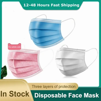 10-200PCS Úst Masku, Jednorazové 3 Vrstvou Modrá/Biela/Ružová Tvár Masku Priedušná Bezpečnosť Non-tkané Ochranné Masky Pre Dospelých Facemask