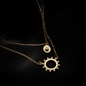 925 Silver Dvojvrstvové Náhrdelník Šperky Minimalizmus Slnko Prívesky Chocker Kolye Vintage Collier Bijoux Femme Ženy Náhrdelník