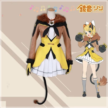 Vysoká Quallity Japonské Anime Kagamine Rin/len Cirkus Muž Žena Cosplay Kostým Bowknot + Uši + Vesta + Šaty + Sukne