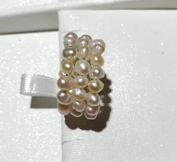 Kúzlo Ženy Šperky 3 Pramene Krúžok prírodné perly 2x4mm Svetlo fialová baroková perla ručne vyrábané krúžky nastaviteľná veľkosť skutočnou perlou darček