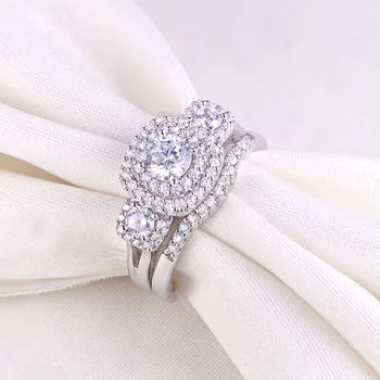 Newshe Halo Svadobný Prsteň Pre Ženy 925 Sterling Silver Zásnubné Prstene Klasické Šperky 1.3 Ct Okrúhly Rez AAA Cubic Zirconia