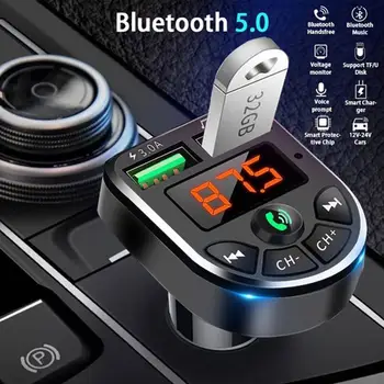 Bluetooth 5.0 FM Vysielač do Auta MP3 Modulátor Prehrávač, Bezdrôtové Handsfree, Audio Prijímač, Duálny USB Rýchlo Nabíjačka 2.1
