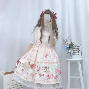Japonský JSK Lolita Šaty žien letné šaty mäkké, sladké dievča vietor roztomilý kreslený lolita podväzkové roztomilý šaty