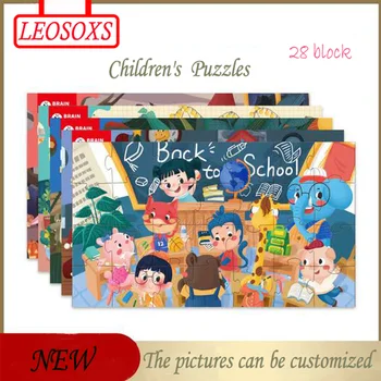 28 Bloku Puzzle, 9.64 * 5.32 Palcový Papier Skladovanie Taška Puzzle Detí Vzdelávacie Perličiek Hračky Spálňa Cartoon stavbu Modelu Auta