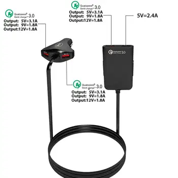 4 konektor USB QC 3.0 Auto Nabíjačka, Rýchle Nabíjanie 3.0 Telefón, Auto Rýchlo Predné Zadné Nabíjací Adaptér S 1,7 M Kábel 4 USB 1.8 Napájania Porty