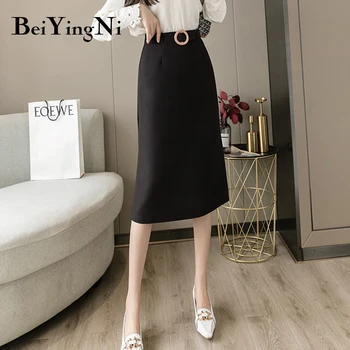 Beiyingni Vysoký Pás Sukne Dámske Jednofarebné Vintage Bežné Slim Elegantné Kórejský Package Hip Tlačidlá Podšívka Sukne Ženy Saias