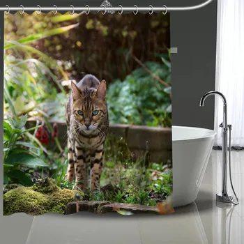Hot Predaj Vlastných Leopard Mačka Sprchové Závesy DIY Kúpeľňa Záclony Umývateľný Polyester pre Vaňou Art Decor