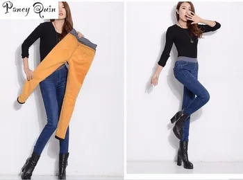 Zimné Super Teplé Plus Veľkosť Jeans Pre Ženy Úsek Chudá Džínsové Nohavice Zahustiť Hot Vysoký Pás Ceruzkou Nohavice Ženské Nohavice