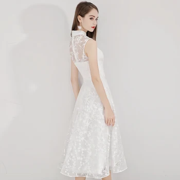 Nové biele čínske golier polovici teľa sweet lady dievča ženy princezná bridesmaid, hostiny, párty party šaty šaty