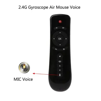 2,4 GHz 2,4 GHz Lietať Vzduchom Myši T2 Diaľkové Ovládanie Bezdrôtových S Mikrofón Mic Hlasové Vyhľadávanie 3D Gyro Pohybu Stick pre Android Smart