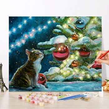 Rám DIY olej maľovanie podľa čísel kit pre dospelých farebné cute cat obrázky podľa čísla zvierat, akryl wall art farba
