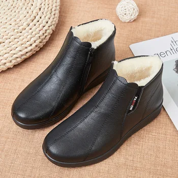 Členkové topánky pevné čierne ženy zimné topánky 2020 kožušiny kliny topánky pre ženy kožené chlpaté topánky Načechraný Botičky