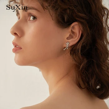 SuXin Náušnice 2020 Nové Jednoduché Asymetrické Star Temperament Náušnice Pre Ženy Dlho Crystal Prívesok Náušnice Šperky Darček