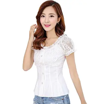 Čipky mriežky žena xia Han Ventilátor krátkym rukávom biele tričko