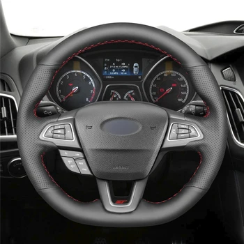 MEWANT Čierna Originálny Kožený Volant, Kryt pre Ford Focus (RS | ST | ST-Line) ford Kuga (ST-Line) Ecosport (ST-Line)