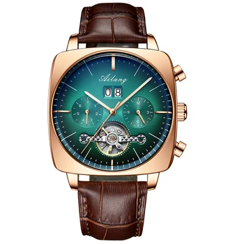 Sledujte muži luxusné mechanické automatický chronograf Námestie Veľké Dial Sledovať Duté Nepremokavé 2020 Nové pánske módne hodinky švajčiarske