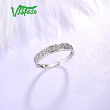 VISTOSO Zlaté Prstene Pre Ženy, Skutočné 9K 375 White Gold Ring Iskrivý Diamant Sľub Kapely Krúžky Výročie Jemné Šperky
