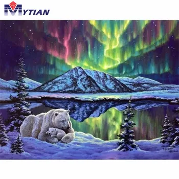 MYTIAN 5D Diamond Maľovanie,Arctic Polárne Medvede,Northern Lights,DIY Diamond Výšivky Auta,Plný Vrták Mozaiky Domov Ručné Nálepky