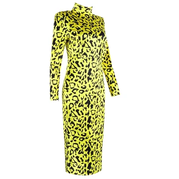 Doprava zadarmo zimné nové módne dámy leopard tlač celý rukáv teplé zips dlhé, sexy šaty streetwear
