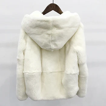 2019 celé kože prírodné reálne Rex kožušinový kabát oblečenie dámske zimné kapucňou krátka bunda dlhým rukávom vrchné oblečenie kabát veľkosť