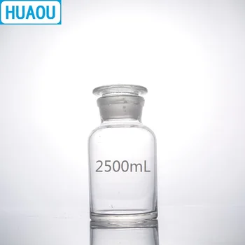 HUAOU 2500mL Široká Ústa Činidla Fľaša 2.5 L Priehľadné Číre Sklo s Zemi v Sklenenou Zátkou Laboratórium Chémie Zariadenia