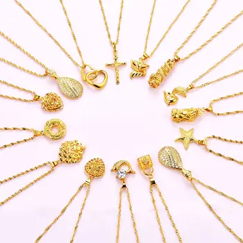 24K Zlatom-Plnené Náhrdelníky Pre Ženy, Cross/ Srdce/Waterdrop Prívesok & Náhrdelník Waterwave Reťazca Collier Femme Choker 2020 Šperky
