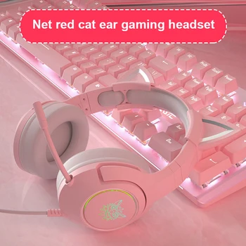 Nový Produkt K9 Ružový Mačka Ucho Roztomilý Dievča Herné Headset S Mikrofónom ENC Zníženie Hluku HiFi 7.1 Kanál RGB Káblové Slúchadlá Darček