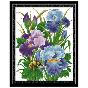Iris kvet maľovanie počíta tlačené na plátno 11CT 14CT DIY kit Cross Stitch výšivky, výšivky Sady domova