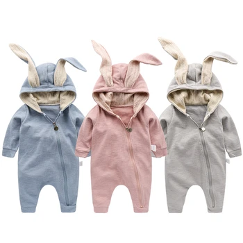 2018 Novorodenca Dieťa, Dievča, Chlapec, Oblečenie Roztomilý 3D Bunny Ucho Romper Jumpsuit Playsuit Jeseň v Zime Teplé Deti Remienky Jeden Kus