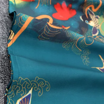 Čínsky Cheongsam Tri Štvrtiny Rukáv Mandarin Golier Elegantné Letné Šaty VIntage Kvetinový-Tlačené Voľné Bežné Rovné Šaty