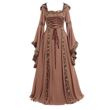 Nové Kapucňou Stredoveké šaty, kostým ženy Maxi šaty Renesancie Kráľovná Cosplay Dlhé Šaty Žien Fancy Retro Oblečenie Halloween 5XL