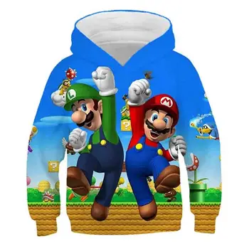 2020 Mario Hot predaj oblečenie chlapci Dievčatá s Dlhým Rukávom s Kapucňou, Topy Deti polyester Oblečenie pre 4-14 Rokov deti cartoon Oblečenie