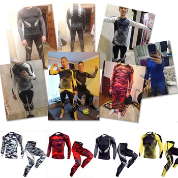 Nové Trendy tesné oblečenie pre Mužov 3-dielna sada kamufláž tepláková súprava T-shirt fitness strečové legíny Mužov Zime teplé jogging oblek