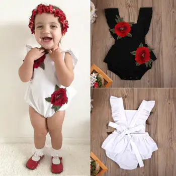 Batoľa Detská Baby Dievčatá Sladké 3D Výšivky, Kvetinové Jumpsuit bez Rukávov Sunsuit Oblečenie Oblečenie Playsuit