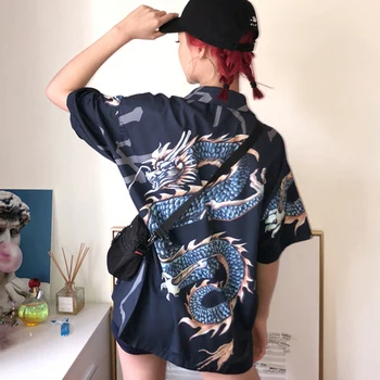 Cheerart Harajuku, Blúzky, Ženy Krátke Rukáv Dragon Tričko Červené, Modré Letné Topy A Blúzky Femme Streetwear Japonskej