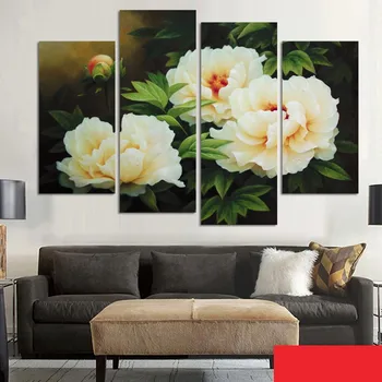 4 kusy biely kvet moderné nástenné maľby pivónia plátno na stenu umenie červený kvet modulárny obrázky pre obývacia izba