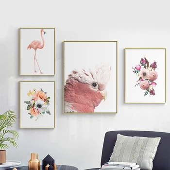 Flamingo Papagáj Wall Art Maliarske Plátno Farebné Kvet Plagáty A Vytlačí Zvierat Obrazov Na Stenu Pre Obývacia Izba Dekor Cuadros