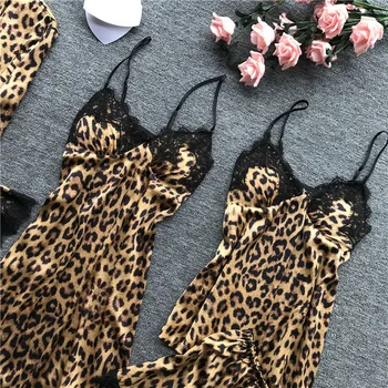 SAPJON 2019 Leopard Tlač Pyžamá Pre Ženy Čipky Sexy spodná Bielizeň, Hodváb Pajama Sady Ženy Lete Pijama Mujer Pyžama