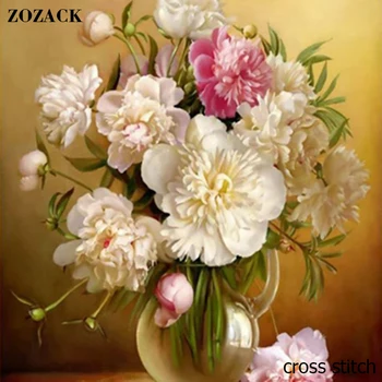 Zozack 70*80 cm, Vyšívanie,DMC DIY cross-stitch,Plná výšivka súpravy,Kvety, vázy vzory čínsky cross stitch vytlačené na canva