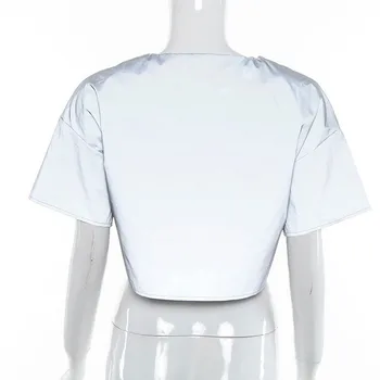 Ženy Bežné Orezanie Hornej Reflexné Tričko Krátky Rukáv Lesk Tee 2020 Módne Žena Lete Harakuju Voľné T-shirt Plus Veľkosť