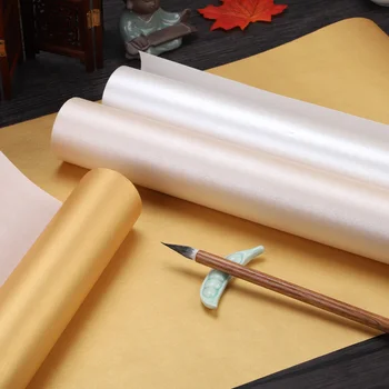 10m 20m Dlhé Roll Zrelé ryžový Papier Čínske Ryžové Zlatej Fólie Xuan Papier na Maľovanie Kaligrafie Abstraktných De Lingot Para Decoupage