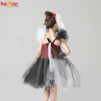 Cruella De Víl inšpiroval Dievčatá Tutu Šaty s hlavovým oblúkom Deti Dalmatians Darebák Halloween Kostým Polka Dot Deti Party Šaty